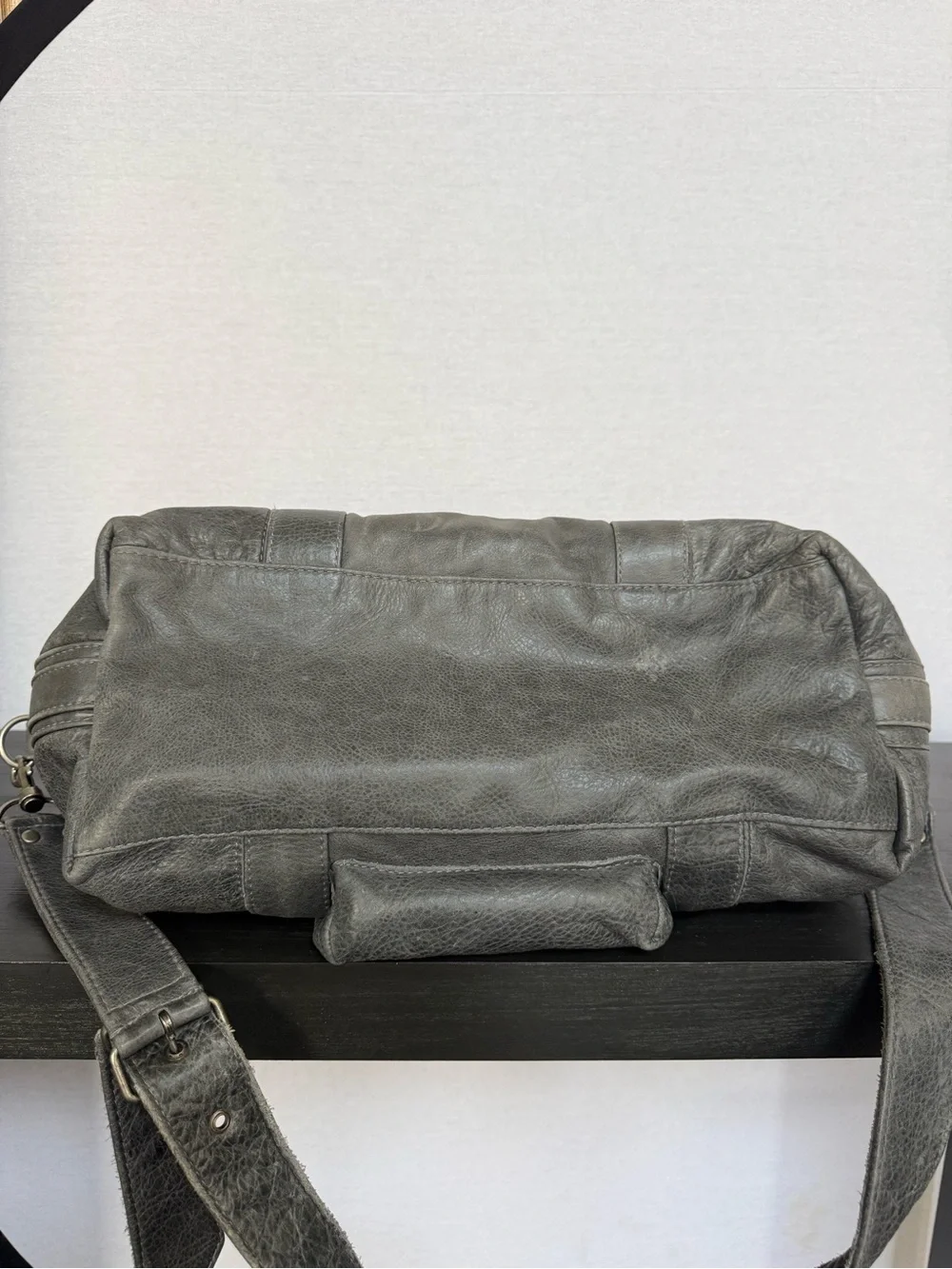 NOT RATIONAL Hansel premium distressed leather diaper bag in charcoal gray